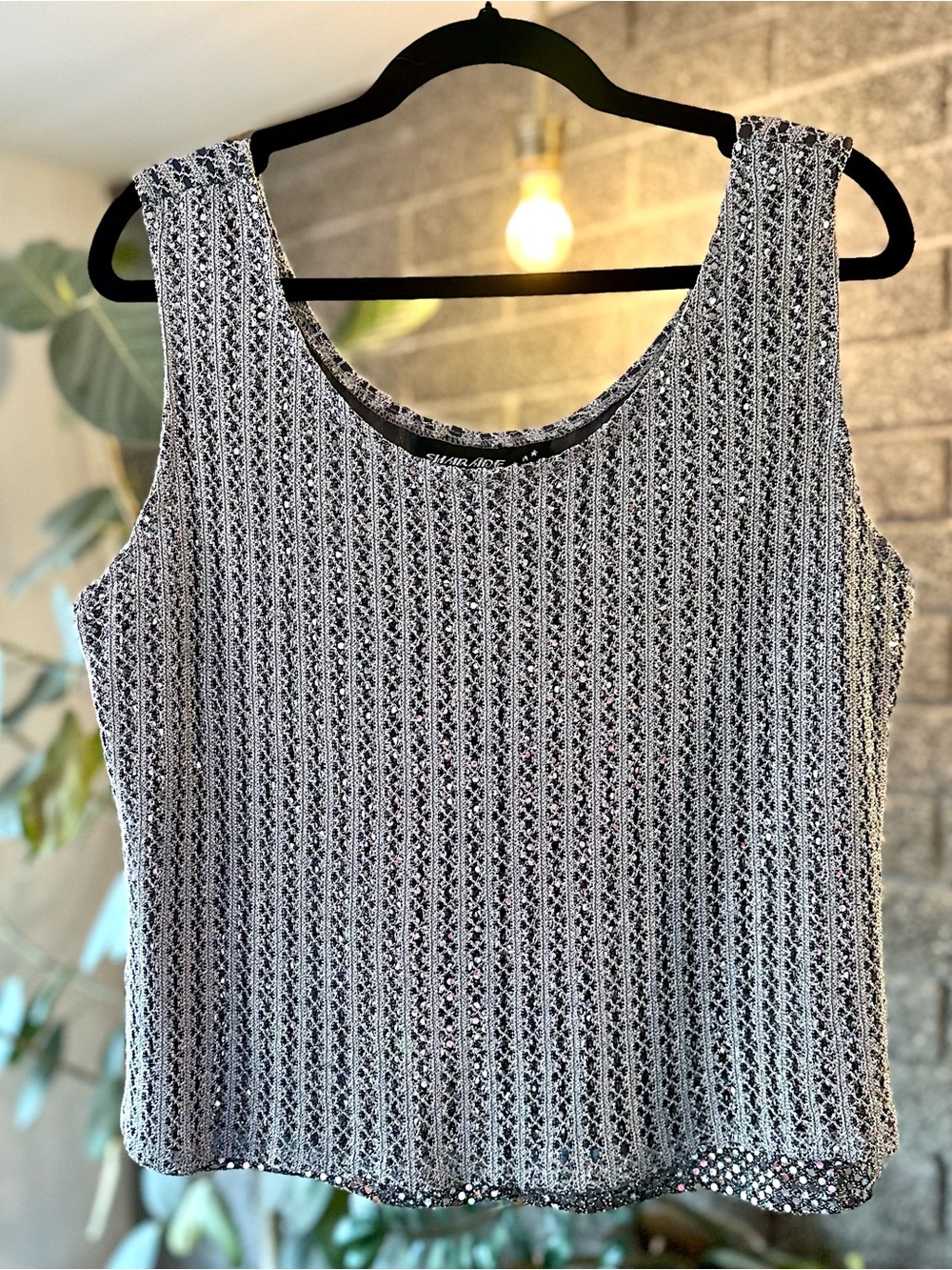 Vintage 80s/90s Sharade Nites Silver Disco Lurex Tank Top
